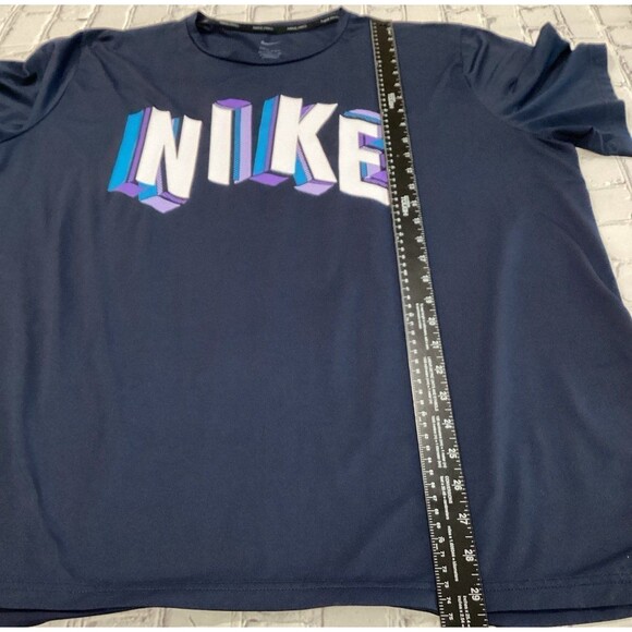 Nike T-Shirt Men’s Size XL Navy Blue Polyester Spanex Blend S Sleeve Dri-Fit - Picture 7 of 7